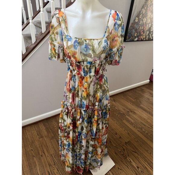 DOLCE & GABBANA Bamboo Floral Printed Silk Chiffon Dress Multicolor Size 38 - Picture 2 of 6
